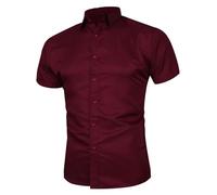 Chemise à manches courtes pour homme - Couleur unie - Coupe droite - Infroissable - Chemise à revers - Chemise d'affaires boutonnée - Infroissable - Grande taille - Chemise d'été décontractée