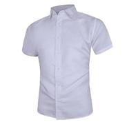 Chemise à manches courtes pour homme - Couleur unie - Coupe droite - Infroissable - Chemise à revers - Chemise d'affaires boutonnée - Infroissable - Grande taille - Chemise d'été décontractée, Blanc
