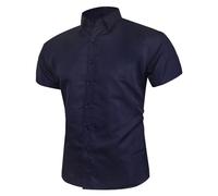 Chemise à manches courtes pour homme - Couleur unie - Coupe droite - Infroissable - Chemise à revers - Chemise d'affaires boutonnée - Infroissable - Grande taille - Chemise d'été décontractée, Marine