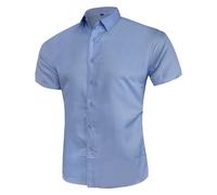 Chemise à manches courtes pour homme - Couleur unie - Coupe droite - Infroissable - Chemise à revers - Chemise d'affaires boutonnée - Infroissable - Grande taille - Chemise d'été décontractée, bleu