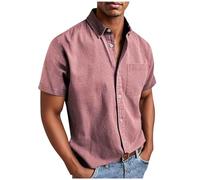 Chemise à manches courtes pour homme - Grandes tailles - Chemise d'été boutonnée - Chemise décontractée - Coupe ample - Uni - Chemise à manches courtes - Infroissable - Avec poches, Rose, L grande