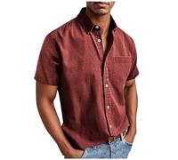 Chemise à manches courtes pour homme - Infroissable - Avec poches - Grandes tailles - Chemise d'été boutonnée - Coupe droite, rouge, X-Large