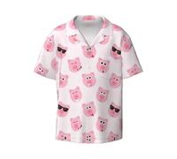 Chemise à manches courtes pour homme, motif tête de cochon rose, style vintage, hawaïen, vacances, plage, chemise boutonnée, douce et respirante, manches courtes, Noir , XL