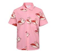 Chemise à manches courtes pour homme - Rouge - Imprimé cochon mignon - Chemises hawaïennes décontractées - Été - Plage boutonnée - Chemise décontractée - Coupe ample - Chemise hawaïenne pour les