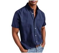 Chemise à manches courtes pour homme, sans repassage, chemise pour homme avec poches, grande taille, chemise à manches courtes, chemise d'été boutonnée, coupe régulière, chemise d'été, Bleu marine