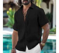 Chemise à manches courtes pour homme - Solide - Col décontracté - Pour les vacances, les stations de villégiature, coupe régulière - Tissu extensible (noir XXXL)