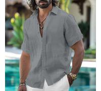 Chemise à manches courtes pour homme - Solide - Col décontracté - Pour les vacances, les stations de villégiature, coupe régulière - Tissu extensible (gris, XXXL)