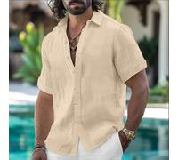 Chemise à manches courtes pour homme - Solide - Tendance - Col décontracté - Pour les vacances, les stations de villégiature, coupe régulière - Tissu extensible (kaki L)