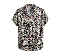 Chemise à manches courtes pour homme - Style décontracté - Motif léopard, Noir , M