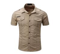 Chemise à manches courtes pour homme style Europe Amérique Outdoor Cargo pour grandes tailles avec poches pratiques, kaki, 3XL