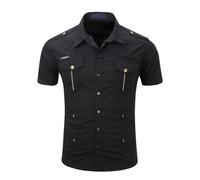 Chemise à manches courtes pour homme style Europe Amérique Outdoor Cargo pour grandes tailles avec poches pratiques, Noir , 3XL