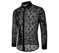 Chemise à manches courtes pour homme - T-shirt d'été - Mode - Couleur - Manches longues - En dentelle - Pour homme, Noir , M