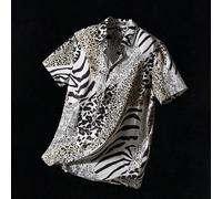 Chemise à manches courtes pour hommes avec motif léopard et rayures zébrées, inspirée du streetwear L,M,S,XL,XS,XXL,XXS,XXXL,XXXXLMotif texturéTissu tissé