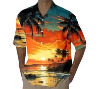 Chemise à manches courtes style décontracté pour homme avec impression 3D et coucher de soleil en coco, chemise cardigan à manches courtes avec -, bleu, S