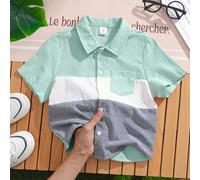 Chemise à manches courtes style patchwork classique tricolore, confortable et décontractée pour enfants. Convient pour les jeux en extérieur, l'école, les fêtes et les promenades en ville 6Y,7Y,4Y,5YB