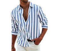 Chemise à manches longues à grain vertical double couleur pour homme - Coton doux pour la peau sans plis Chemise à revers décontractée tendance sans poches Chemise design Chemise de plage Vacances