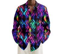 Chemise à Manches Longues à Revers et imprimé numérique pour Homme décontractée Grande Taille Ample Carnaval 2 Multicolour XXXXXL