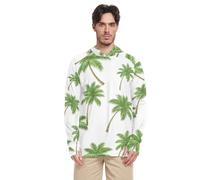 Chemise à manches longues avec capuche pour homme - Motif palmiers tropicaux - Blanc - Protection UV, Palmiers tropicaux blancs, Medium