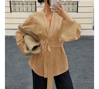 Chemise à manches longues avec ceinture à boucle métallique et taille cintrée, 100% coton pur, douce et agréable à la peau, convient pour le travail et les vacances, top pour femmes automne/hiver, blo