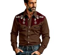 Chemise à manches longues avec imprimé western 2026 - Style cowboy décontracté, marron, M
