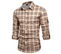 Chemise à manches longues col chemise vintage à imprimé carreaux, coupe ample pour homme. Pour papa et moi, travail, papa, automne L,M,S,XL,XXLCarreauÉtoffe
