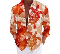 Chemise à manches longues décontractée boutonnée pour homme avec fleurs de plage et costumes longs pour homme T-shirt à manches longues, Orange, L