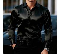 Chemise à manches longues décontractée et professionnelle pour hommes, chemise en soie satinée de luxe, chemise habillée noire pour les anciens riches, les loisirs quotidiens, les w nds, les activ