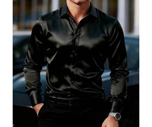Chemise à manches longues décontractée et professionnelle pour hommes, chemise en soie satinée de luxe, chemise habillée noire pour les anciens riches, les loisirs quotidiens, les w nds, les activ