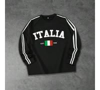 Chemise à manches longues décontractée et sportive à la mode pour hommes, avec texte italien et impression du drapeau national, avec rayures noires. Convient pour l'école, le port quotidien, le street