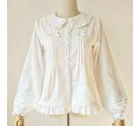 Chemise à manches longues en coton Lolita, col Peter Pan Original, assortis avec tout, chemisiers mignons pour filles, Y2k, nouvelle collection printemps Cream