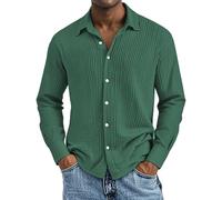 Chemise à manches longues en coton pour homme - Manches longues - Boutonnière - Chemise de travail ample - Chemise de plage - En mousseline - Légère - Confortable et respirante - Chemise de plage