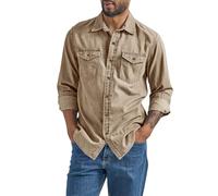 Chemise à manches longues en jean pour homme - Chemise de cowboy - Chemise de loisirs - Chemise de travail - Coupe droite - Vintage - Printemps été - Décontractée - Chemise de travail légère, kaki, L