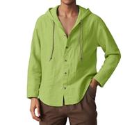 Chemise à manches longues en lin solide, décontractée, respirante, confortable, coupe ample, chemise boutonnée pour le quotidien, vert, S