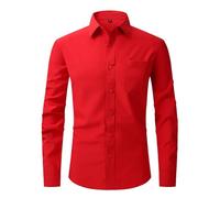 Chemise à manches longues extensible infroissable avec poche pour homme, Chemises à manches longues pour homme Rouge pastèque, XL