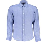 Chemise à manches longues homme Bleu avec col italien et logo brodé, Taille : S Couleur : Blu