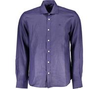 Chemise à manches longues homme bleue : Regular Fit avec col italien, Taille : M Couleur : Blu