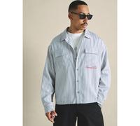 Chemise à manches longues oversize à rayures brodées avec poches doubles sur la poitrine, style Club, printemps-été L,M,S,XL,XSLettres,Rayé,Tout ImpriméTissu tissé