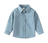 Chemise à manches longues pour enfant - Couleur unie - Col montant - Tenue de gentleman quotidienne - École - Mariage - Jungle, bleu clair, 4-5 ans