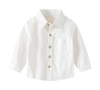 Chemise à manches longues pour enfant - Couleur unie - Col montant - Tenue de gentleman quotidienne - École - Mariage - Jungle, Blanc., 4-5 ans