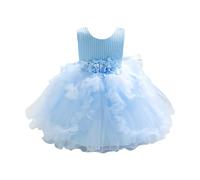 Chemise à manches longues pour enfants - Robe d'été pour fille - Robe d'anniversaire - Jupe de princesse à smocks, bleu ciel, 12-18 mois