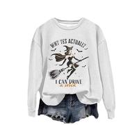 Chemise à manches longues pour femme, coupe droite, sweat-shirt d'Halloween pour femme, sweatshirt d'Halloween « Why Yes Actually I Can Drive A Stick Witch » - Jaune - Tendance - Décontracté - Col