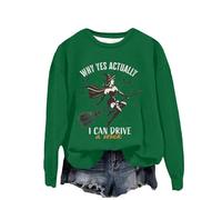 Chemise à manches longues pour femme, coupe droite, sweat-shirt d'Halloween pour femme, sweatshirt d'Halloween « Why Yes Actually I Can Drive A Stick Witch » - Jaune - Tendance - Décontracté - Col