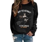 Chemise à manches longues pour femme, coupe droite, sweat-shirt d'Halloween pour femme, sweatshirt d'Halloween « Why Yes Actually I Can Drive A Stick Witch » - Jaune - Tendance - Décontracté - Col
