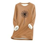 Chemise à manches longues pour femme imprimée couleur unie 2025 décontractée épaisse et polaire chaude près du corps, marron, 5XL