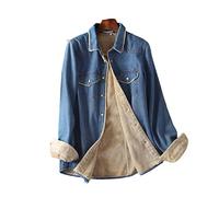 Chemise À Manches Longues Pour Femmes,Veste Chemise En Jean Femme Doublure Polaire Manteau D'Hiver Chaud Jeans Veste En Jean Revers Chemisier Tunique Poches À Boutons En Laiton Manches Longues Pul