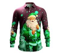 Chemise à Manches Longues pour Homme avec Imprimé NoëL, Hawaienne Slim Fit-Tee Shirt Funky Christmas Print Col Rabattu Bouton NoëL Tops Grande Taille Classique Noel Haut