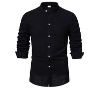 Chemise à manches longues pour homme - Couleur unie - Simple boutonnage - Manches longues - Décontractée - Vacances - Quotidien - Chemisier de bureau - Vêtement de travail doux et confortable, Noir