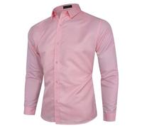 Chemise à manches longues pour homme - Coupe ajustée - Anti-plis - Extensible - Pour les loisirs - Facile à repasser - Couleur unie - Coupe ajustée, Rose, XL
