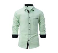 Chemise à manches longues pour homme - Coupe ajustée - Col rabattable, couleur patchwork - Chemise formelle légère - Haut d'affaires avec poche de poitrine - Doux et confortable - Haut de bureau