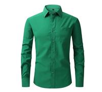 Chemise à manches longues pour homme - Coupe ajustée - Style décontracté - Solide - Boutonnée - Infroissable - Pour le travail - Style décontracté - Extensible - Taille UK, Vert 02, XXL